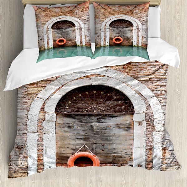 Abakuhaus Copripiumino Rustico, Porta Storica Di Venezia, Antiacaro, Adatto A Chi Soffre Di Allergie, Con Federe, 155 Cm X 220 Cm - 80 X 80 Cm, Rosso-Marrone-image