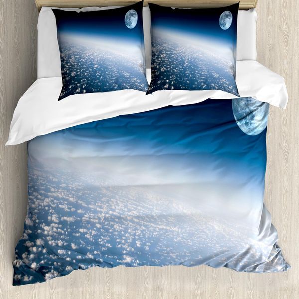Abakuhaus Copripiumino, Pianeta Terra E Luna, Antiacaro, Adatto A Chi Soffre Di Allergie, Con Federe, 155 Cm X 220 Cm - 80 X 80 Cm, Azzurro-image