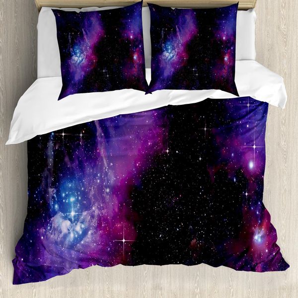 Abakuhaus Copripiumino, Nebula Galassia Scura Stelle, Antiacaro Adatto A Chi Soffre Di Allergie Con Federe, 155 Cm X 220 Cm - 80 X 80 Cm, Magenta Blu-image