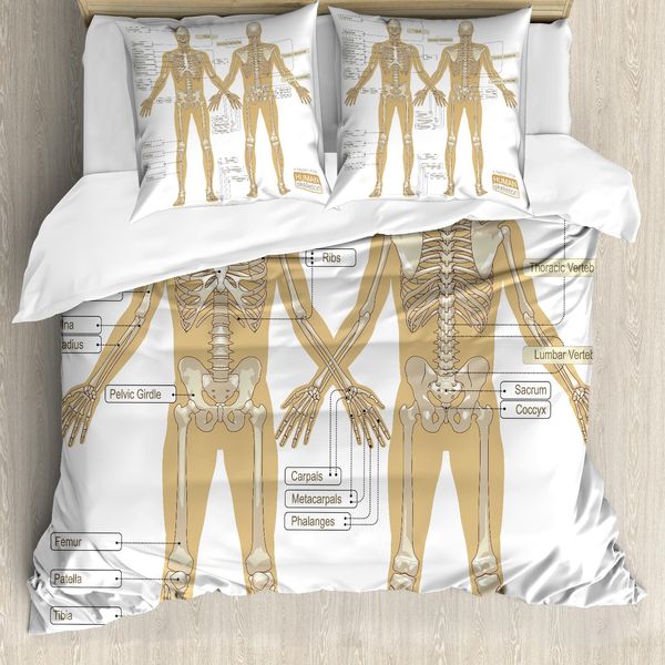 Abakuhaus Anatomia Umana Copripiumino, Sistema Scheletrico Umano, Antiacaro, Adatto A Chi Soffre Di Allergie, Con Federe, 155 Cm X 220 Cm - 80 X 80 Cm, Bianco Tan-image
