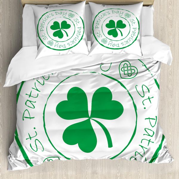 Abakuhaus Set Copripiumino Festivo Per Letti Matrimoniali, Trifoglio Irlandese, Antiacaro, Adatto A Chi Soffre Di Allergie, Con Federe, Bianco E Verde-image