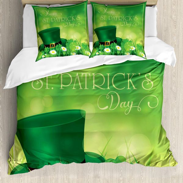 Abakuhaus Copripiumino Verde, Shamrock Felice, Antiacaro, Adatto A Chi Soffre Di Allergie, Con Federe, 200 Cm X 200 Cm - 80 X 80 Cm, Verde-image