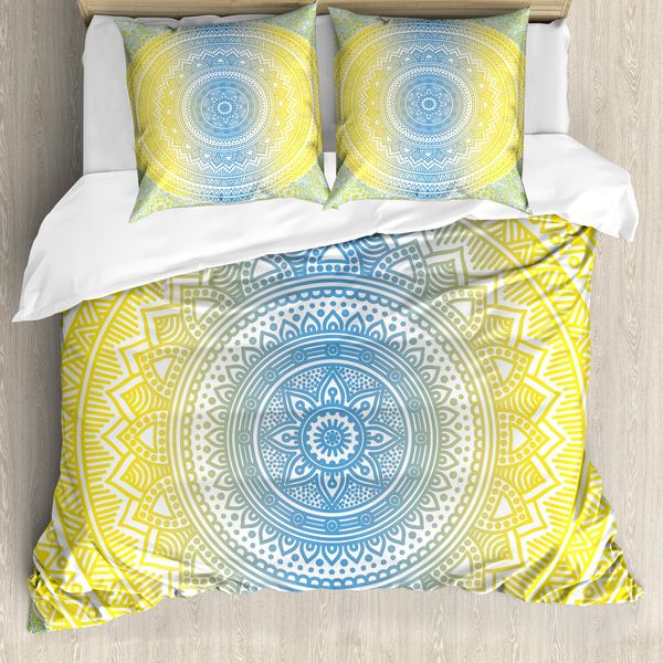 Abakuhaus Copripiumino Blu E Giallo, Mandala Blu Sfumato, Antiacaro, Adatto A Chi Soffre Di Allergie, Con Federe, 200 Cm X 200 Cm - 80 X 80 Cm, Blu Giallo-image