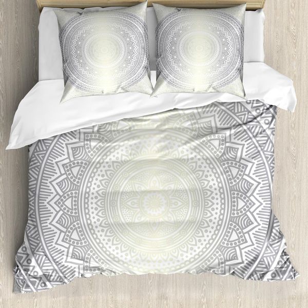 Abakuhaus Copripiumino Grigio E Bianco, Boho Ombre Retro, Antiacaro E Anallergico, Con Federe, 155 Cm X 220 Cm - 80 X 80 Cm, Grigio Bianco-image
