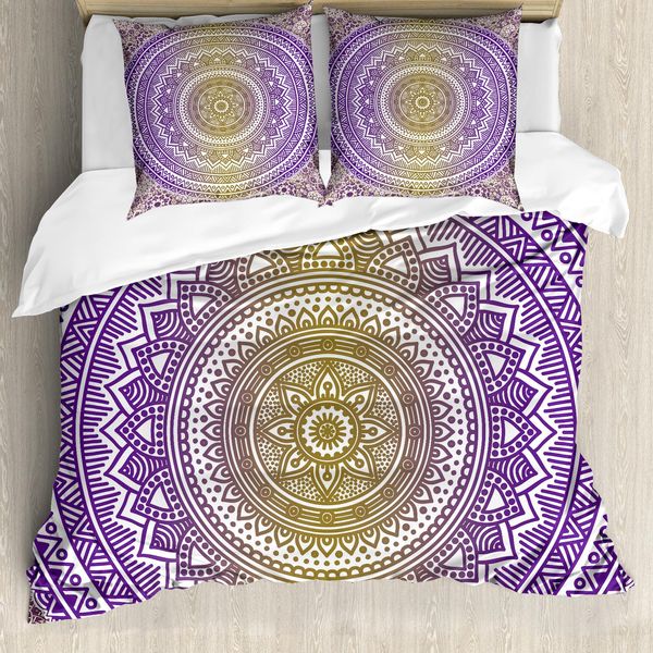 Abakuhaus Copripiumino Giallo E Viola, Cosmos Mandala, Antiacaro, Adatto A Chi Soffre Di Allergie, Con Federe, 200 Cm X 200 Cm - 80 X 80 Cm, Senape E Viola-image