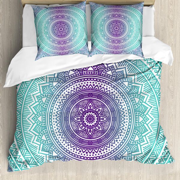 Abakuhaus Copripiumino Blu E Viola, Mandala Hippie, Antiacaro, Adatto A Chi Soffre Di Allergie, Con Federe, 155 Cm X 220 Cm - 80 X 80 Cm, Viola-image
