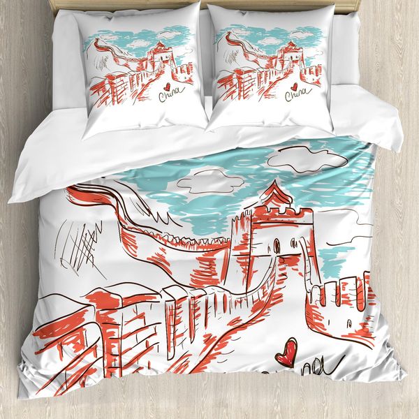 Abakuhaus Copripiumino Landschaft, Sketch Chinese, Antiacaro, Adatto A Chi Soffre Di Allergie, Con Federe, 155 Cm X 220 Cm - 80 X 80 Cm, Aqua Rubin-image