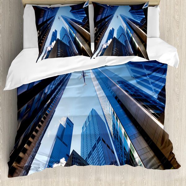 Abakuhaus Copripiumino Urbano, Paesaggio Urbano Americano, Antiacaro, Adatto A Chi Soffre Di Allergie, Con Federe, 155 Cm X 220 Cm - 80 X 80 Cm, Blu Grigio-image