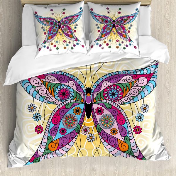 Abakuhaus Copripiumino Farfalla, Farfalla Con Fiori Primaverili, Antiacaro, Adatto A Chi Soffre Di Allergie, Con Federe, 200 Cm X 200 Cm - 80 X 80 Cm, Multicolore-image