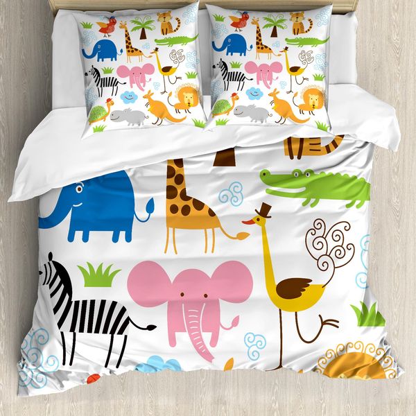 Abakuhaus Copripiumino Per Animali Domestici, Safari Giraffa Elefante, Antiacaro, Adatto A Chi Soffre Di Allergie, Con Federe, 155 Cm X 220 Cm - 80 X 80 Cm, Multicolore-image