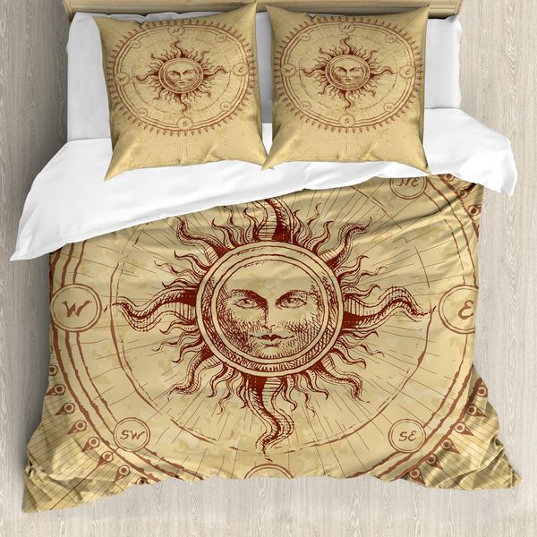 Abakuhaus Set Copripiumino Antico Per Letti Matrimoniali, Pietra Solare Romana Antica, Antiacaro, Adatto A Chi Soffre Di Allergie, Con Federe, Marrone Chiaro-image