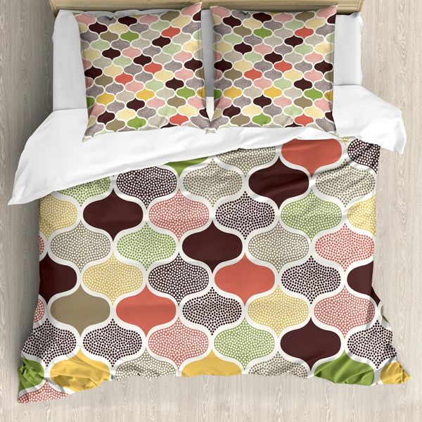 Abakuhaus Set Copripiumino Moderno Per Letti Matrimoniali, Design Orientale Marocchino, Antiacaro, Adatto A Chi Soffre Di Allergie, Con Federe, Multicolore-image