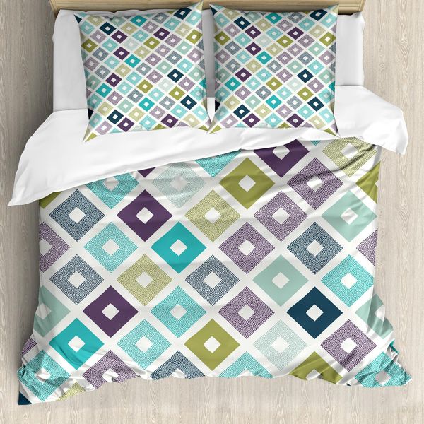 Abakuhaus Copripiumino Moderno, Triangoli Geometrici, Antiacaro, Adatto A Chi Soffre Di Allergie, Con Federe, 200 Cm X 200 Cm - 80 X 80 Cm, Multicolore-image