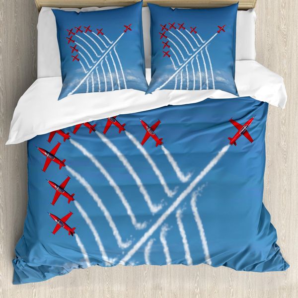 Abakuhaus Copripiumino Aerei, Piccoli Aerei, Antiacaro, Adatto A Chi Soffre Di Allergie, Con Federe, 200 Cm X 200 Cm - 80 X 80 Cm, Rosso E Blu-image
