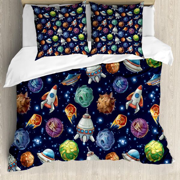 Abakuhaus Copripiumino, Futuristico, Scienza Ufo, Antiacaro, Adatto A Chi Soffre Di Allergie, Con Federe, 200 Cm X 200 Cm - 80 X 80 Cm, Multicolore-image