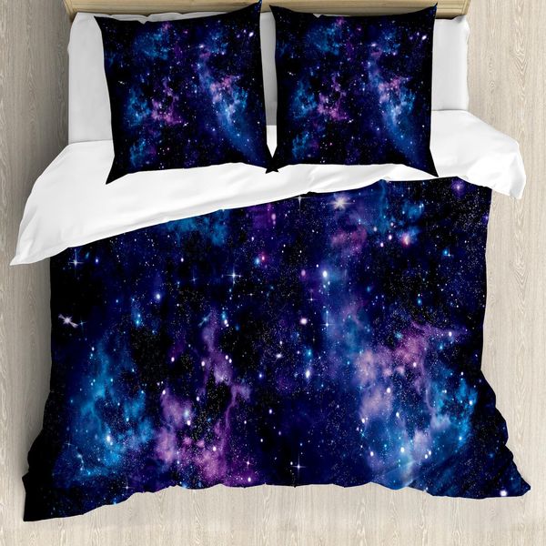 Abakuhaus Copripiumino, Cielo Mistico Con Stelle, Antiacaro, Adatto A Chi Soffre Di Allergie, Con Federe, 155 Cm X 220 Cm - 80 X 80 Cm, Viola Scuro E Blu-image
