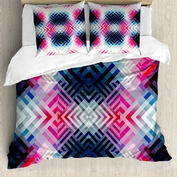 Abakuhaus Copripiumino Astratto, Linee Geometriche Angolari, Antiacaro, Adatto A Chi Soffre Di Allergie, Con Federe, 155 Cm X 220 Cm - 80 X 80 Cm, Multicolore-image