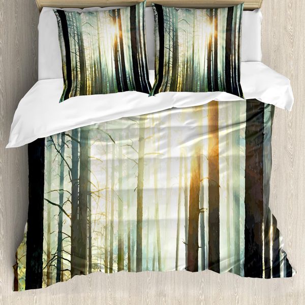 Abakuhaus Copripiumino Naturale, Fairy Foggy Wald Woods, Antiacaro, Adatto A Chi Soffre Di Allergie, Con Federe, 200 Cm X 200 Cm - 80 X 80 Cm, Seafoam Marrone Scuro-image