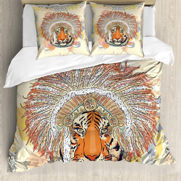 Abakuhaus Copripiumino Stammes, Safari Wild Tiger, Antiacaro, Adatto A Chi Soffre Di Allergie, Con Federe, 155 Cm X 220 Cm - 80 X 80 Cm, Arancione Pesca-image