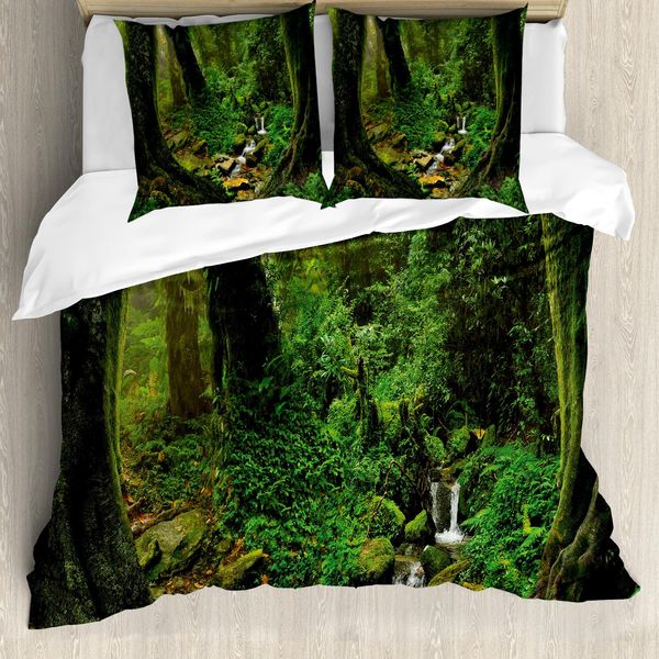 Abakuhaus Copripiumino Naturale, Nepal Jungle Forest, Antiacaro, Adatto A Chi Soffre Di Allergie, Con Federe, 200 Cm X 200 Cm - 80 X 80 Cm, Verde-image