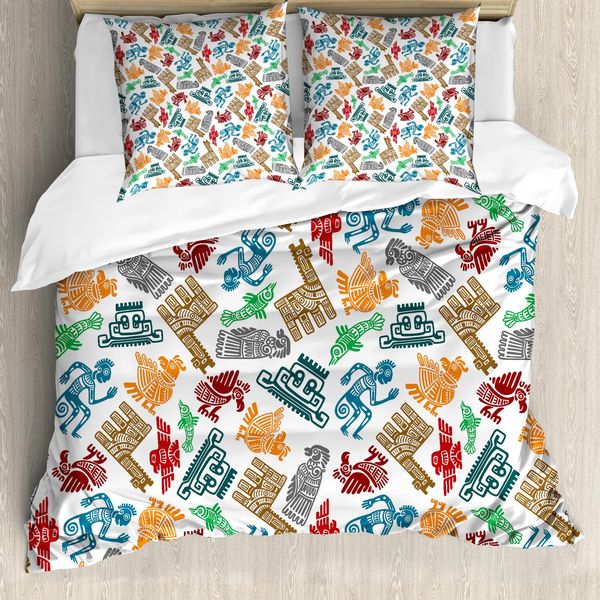 Abakuhaus Copripiumino Tribale, Maya E Aztechi, Antiacaro, Adatto A Chi Soffre Di Allergie, Con Federe, 155 Cm X 220 Cm - 80 X 80 Cm, Multicolore-image