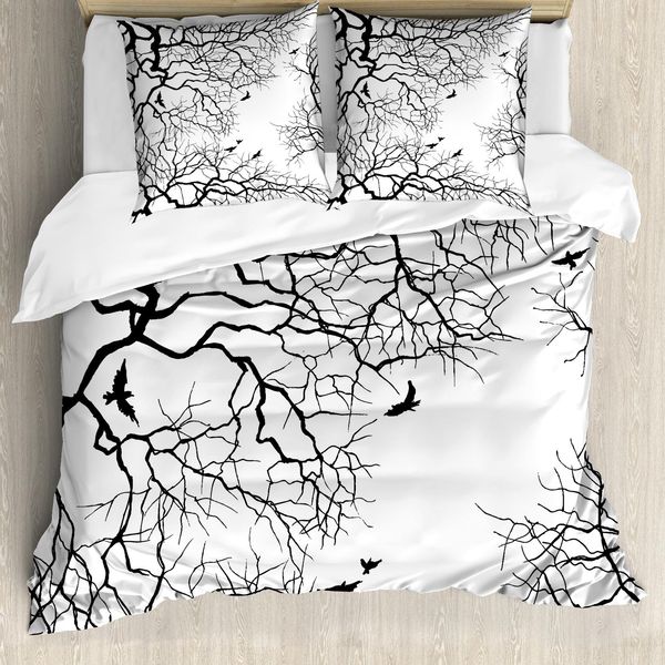 Abakuhaus Copripiumino Naturale, Twiggy Rami D'albero, Antiacaro, Adatto A Chi Soffre Di Allergie, Con Federe, 200 Cm X 200 Cm - 80 X 80 Cm, Bianco E Nero-image