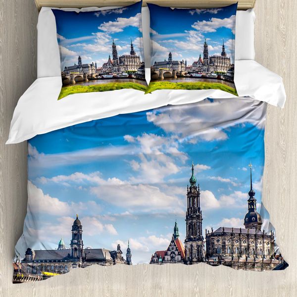 Abakuhaus Copripiumino Con Vista Urbana, Città Europea, Antiacaro, Adatto A Chi Soffre Di Allergie, Con Federe, 200 Cm X 200 Cm - 80 X 80 Cm, Grigio Blu-image