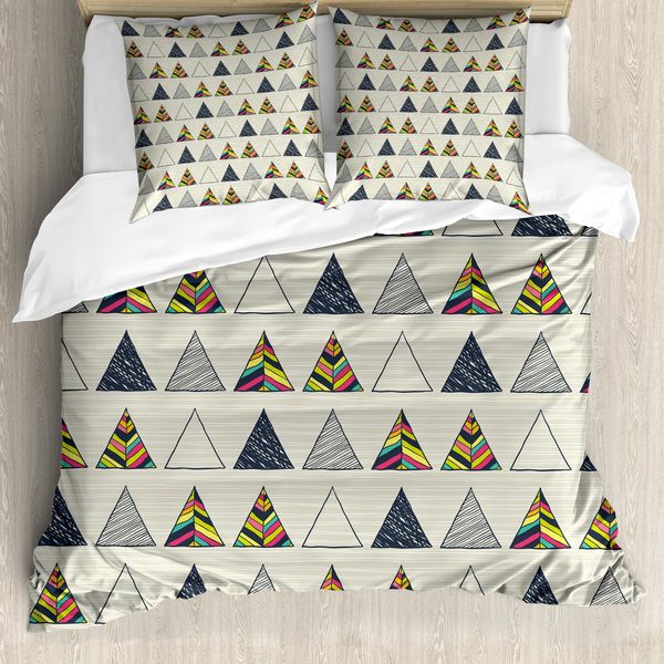 Abakuhaus Copripiumino Geometrico, Triangoli Astratti, Antiacaro, Adatto A Chi Soffre Di Allergie, Con Federe, 155 Cm X 220 Cm - 80 X 80 Cm, Color Tortora-image