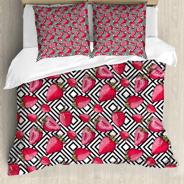 Abakuhaus Copripiumino Con Motivo A Strisce Chevron, Antiacaro E Anallergico, Con Federe, 200 Cm X 200 Cm - 80 X 80 Cm, Bianco E Nero-image