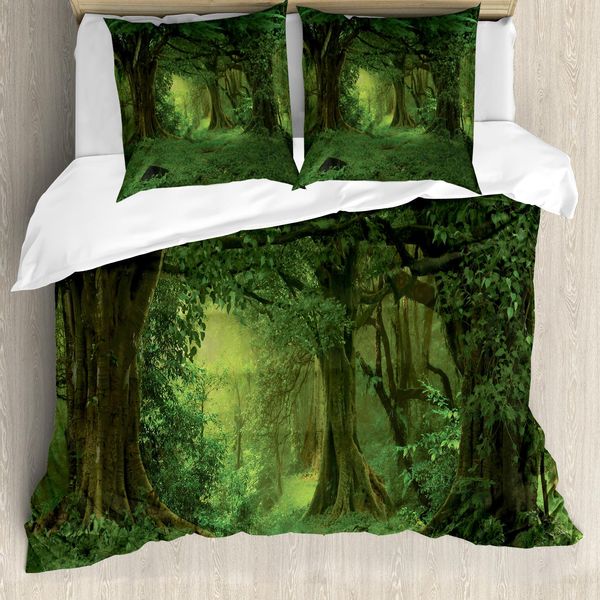 Abakuhaus Copripiumino Naturale, Alberi Della Giungla Tropicale, Antiacaro, Adatto A Chi Soffre Di Allergie, Con Federe, 200 Cm X 200 Cm - 80 X 80 Cm, Verde-image