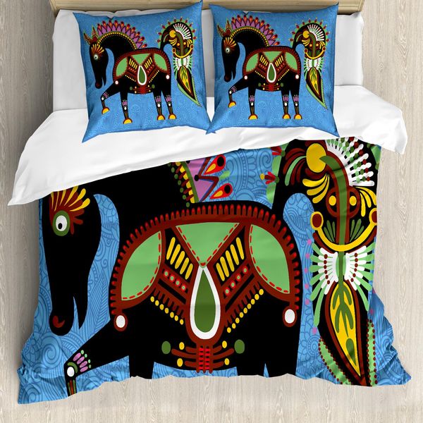 Abakuhaus Copripiumino Etnico, Folkloric Animal, Antiacaro, Adatto A Chi Soffre Di Allergie, Con Federe, 155 Cm X 220 Cm - 80 X 80 Cm, Multicolore-image