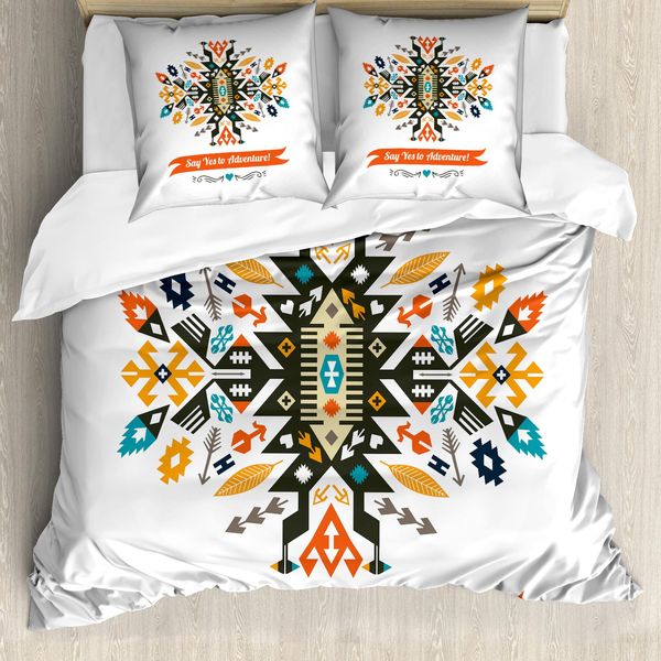 Abakuhaus Copripiumino Stammes, Design E Scritte, Antiacaro, Adatto A Chi Soffre Di Allergie, Con Federe, 155 Cm X 220 Cm - 80 X 80 Cm, Multicolore-image