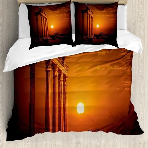 Abakuhaus Copripiumino Vintage, Stile Antico, Antiacaro, Adatto A Chi Soffre Di Allergie, Con Federe, 155 Cm X 220 Cm - 80 X 80 Cm, Arancione E Bianco-image