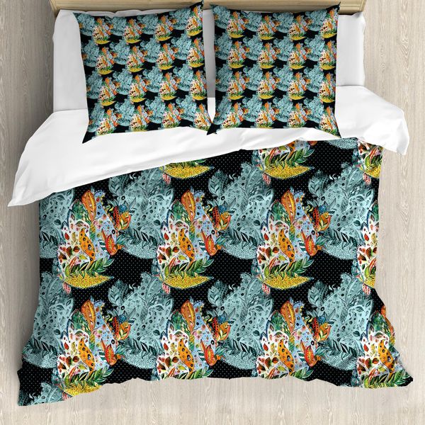 Abakuhaus Copripiumino Paisley, Motivi Orientali, Antiacaro, Adatto A Chi Soffre Di Allergie, Con Federe, 200 Cm X 200 Cm - 80 X 80 Cm, Blu E Arancione-image