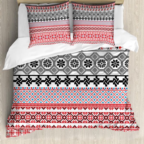 Abakuhaus Copripiumino Vintage, Motivo Azteco, Antiacaro, Adatto A Chi Soffre Di Allergie, Con Federe, 200 Cm X 200 Cm - 80 X 80 Cm, Rosso Nero-image