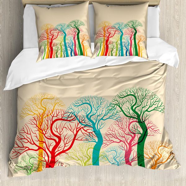 Abakuhaus Copripiumino Autunnale, Alberi Astratti Colorati, Antiacaro, Adatto A Chi Soffre Di Allergie, Con Federe, 155 Cm X 220 Cm - 80 X 80 Cm, Multicolore-image