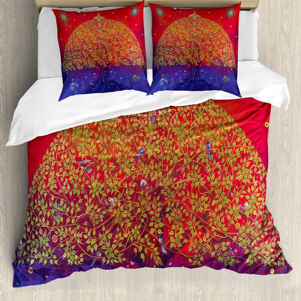 Abakuhaus Copripiumino Etnico, Eastern Artwork, Antiacaro, Adatto A Chi Soffre Di Allergie, Con Federe, 155 Cm X 220 Cm - 80 X 80 Cm, Scarlatto E Blu-image