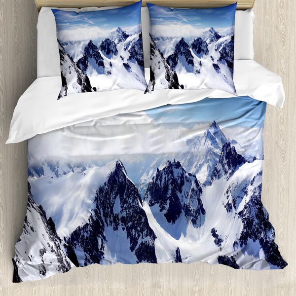 Copripiumino Invernale Abakuhaus, Paesaggio Montano, Antiacaro, Adatto A Chi Soffre Di Allergie, Con Federe, 155 Cm X 220 Cm - 80 X 80 Cm, Bianco Blu-image