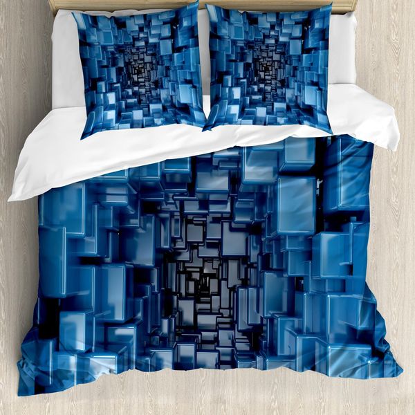 Abakuhaus Copripiumino Astratto, Geometrico Digitale, Antiacaro, Adatto A Chi Soffre Di Allergie, Con Federe, 200 Cm X 200 Cm - 80 X 80 Cm, Blu-image