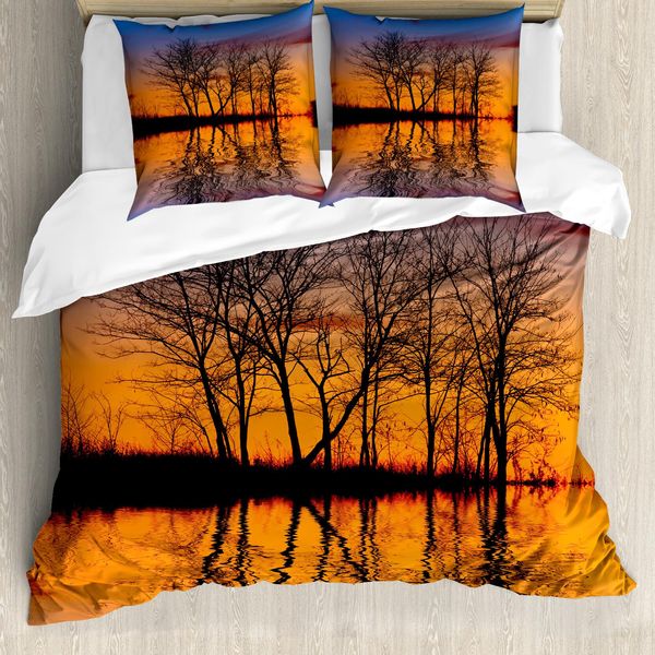 Abakuhaus Copripiumino Naturale, Tramonto Sul Lago, Antiacaro, Adatto A Chi Soffre Di Allergie, Con Federe, 200 Cm X 200 Cm - 80 X 80 Cm, Multicolore-image
