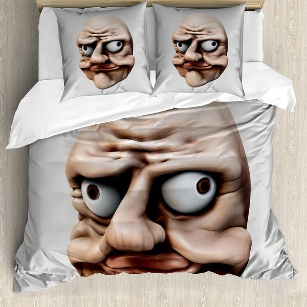 Abakuhaus Copripiumino Umoristico, Grumpy Internet Troll, Antiacaro, Adatto A Chi Soffre Di Allergie, Con Federe, 200 Cm X 200 Cm - 80 X 80 Cm, Guscio D'uovo E Tan-image