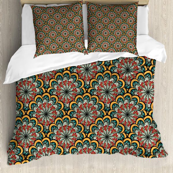Abakuhaus Copripiumino Paisley, Onda Marocchina, Antiacaro, Adatto A Chi Soffre Di Allergie, Con Federe, 155 Cm X 220 Cm - 80 X 80 Cm, Marrone, Verde E Giallo-image