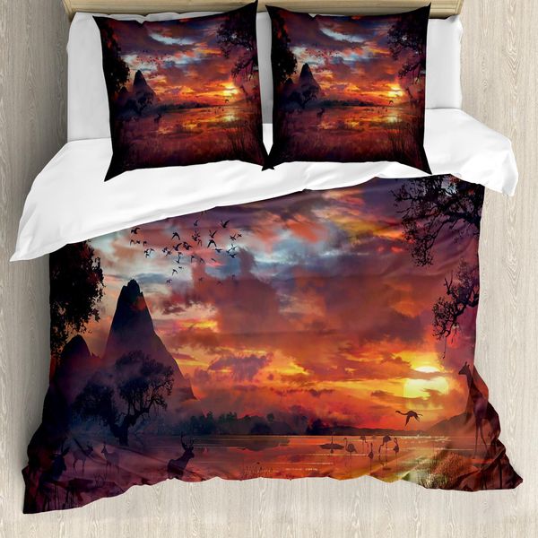 Abakuhaus Copripiumino Landscape, Safari Wild Forest, Antiacaro, Adatto A Chi Soffre Di Allergie, Con Federe, 155 Cm X 220 Cm - 80 X 80 Cm, Multicolore-image