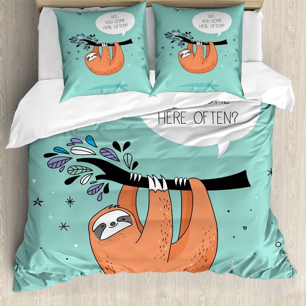 Abakuhaus Copripiumino Per Animali Domestici, Flirty Sloth Cartoon, Antiacaro, Adatto A Chi Soffre Di Allergie, Con Federe, 155 Cm X 220 Cm - 80 X 80 Cm, Multicolore-image