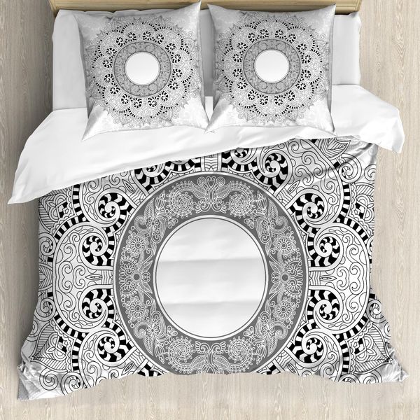 Abakuhaus Copripiumino Mandala, Design, Antiacaro, Adatto A Chi Soffre Di Allergie, Con Federe, 200 Cm X 200 Cm - 80 X 80 Cm, Bianco E Nero-image