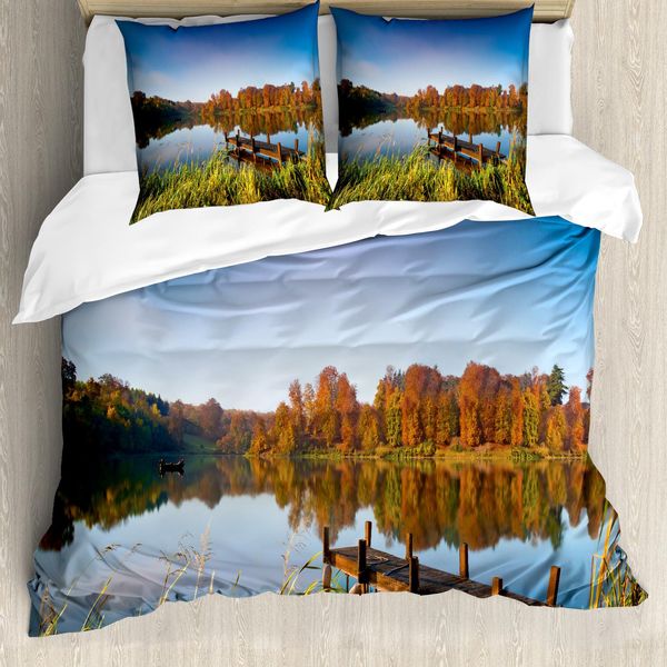 Abakuhaus Copripiumino Paesaggio, Pesca Sul Lago, Antiacaro, Adatto A Chi Soffre Di Allergie, Con Federe, 200 Cm X 200 Cm - 80 X 80 Cm, Multicolore-image