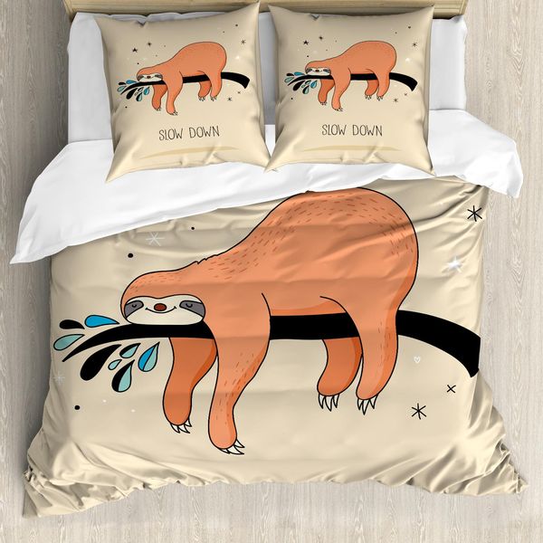 Abakuhaus Set Copripiumino Per Letti Matrimoniali, Animale Pigro Con Citazione, Antiacaro, Adatto A Chi Soffre Di Allergie, Con Federe, Multicolore-image