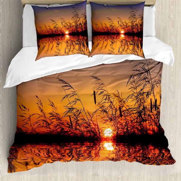 Abakuhaus Copripiumino Naturale, Foto Di Un Tramonto Sul Lago, Antiacaro, Adatto A Chi Soffre Di Allergie, Con Federe, 200 Cm X 200 Cm - 80 X 80 Cm, Multicolore-image