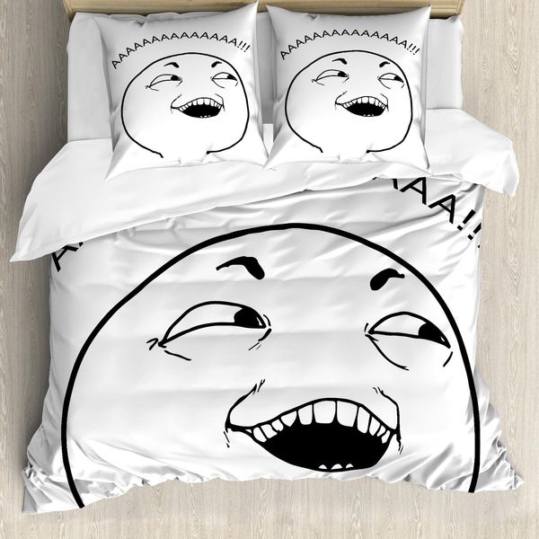 Abakuhaus Copripiumino Umoristico, Emoticon Meme Ragazzo Felice, Antiacaro, Adatto A Chi Soffre Di Allergie, Con Federe, 155 Cm X 220 Cm - 80 X 80 Cm, Bianco E Nero-image