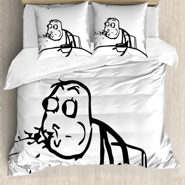 Abakuhaus Copripiumino Umoristico, Wierd Meme Troll Comics, Antiacaro, Adatto A Chi Soffre Di Allergie, Con Federe, 155 Cm X 220 Cm - 80 X 80 Cm, Bianco E Nero-image